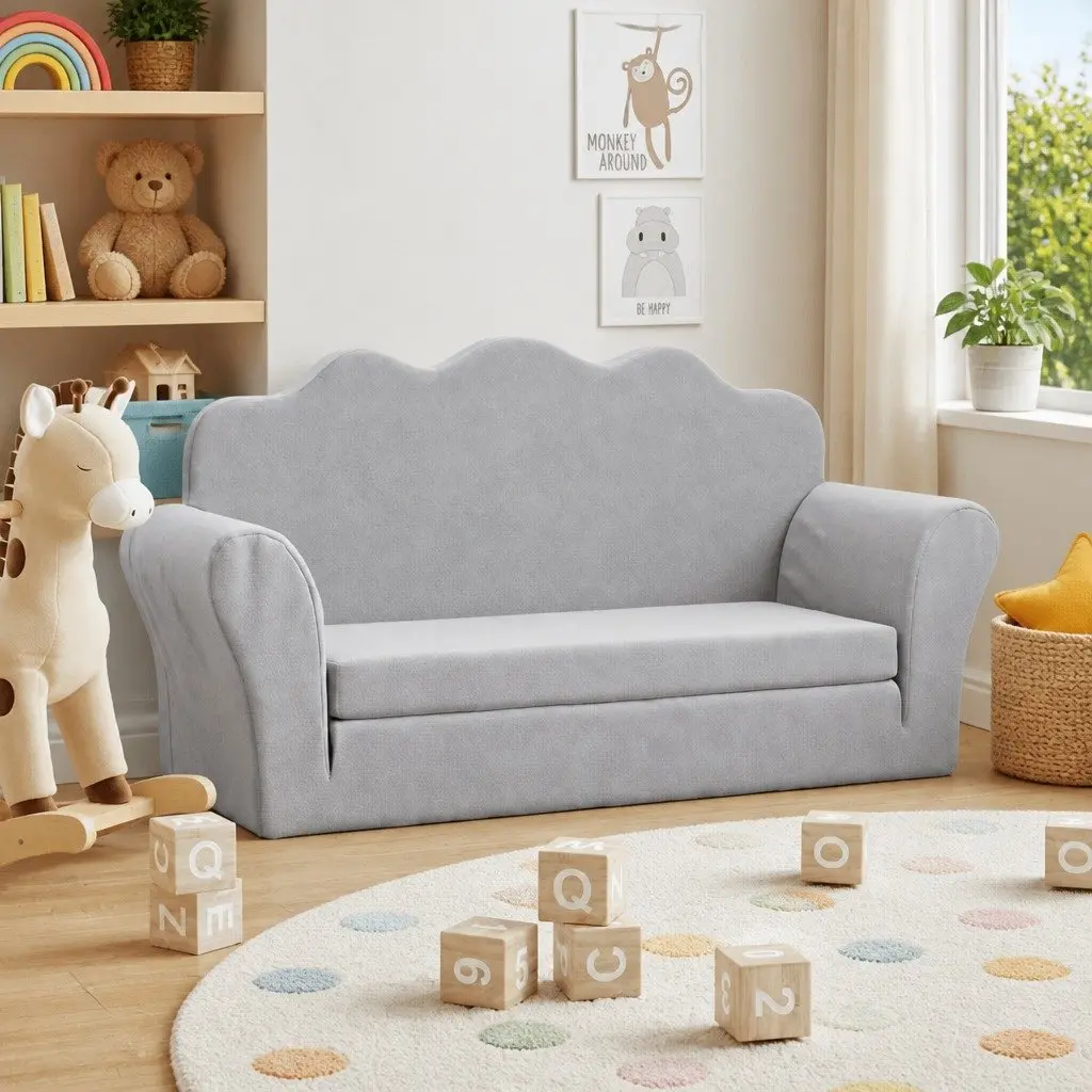Kids Sofa Bed 2-Seater Fold Out Armchair Grey Soft Plush