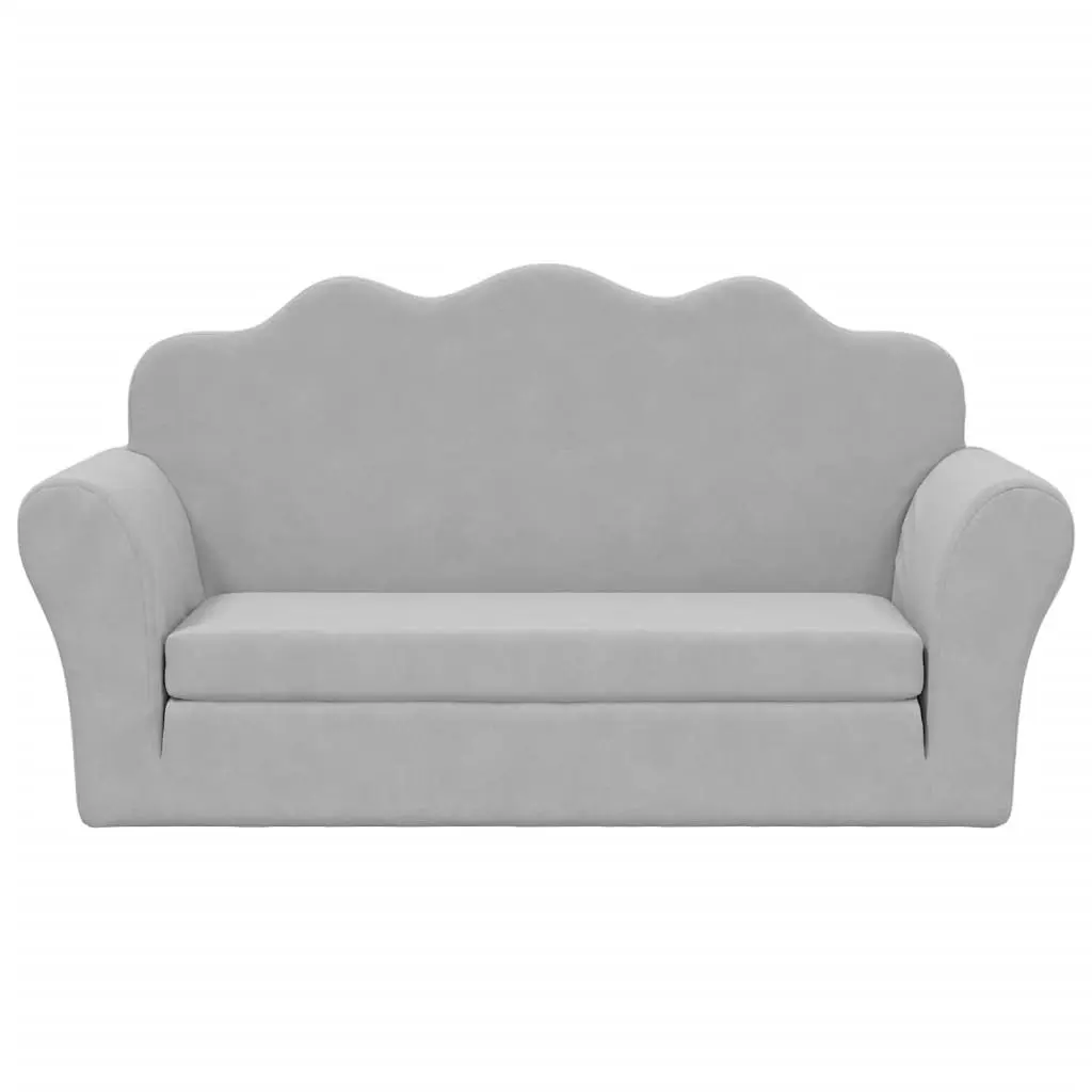 Kids Sofa Bed 2-Seater Fold Out Armchair Grey Soft Plush