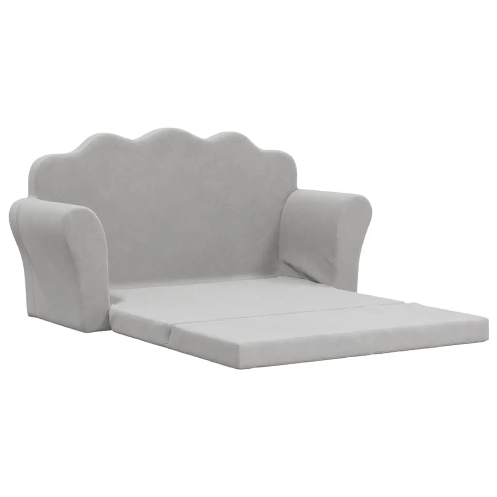 Kids Sofa Bed 2-Seater Fold Out Armchair Grey Soft Plush