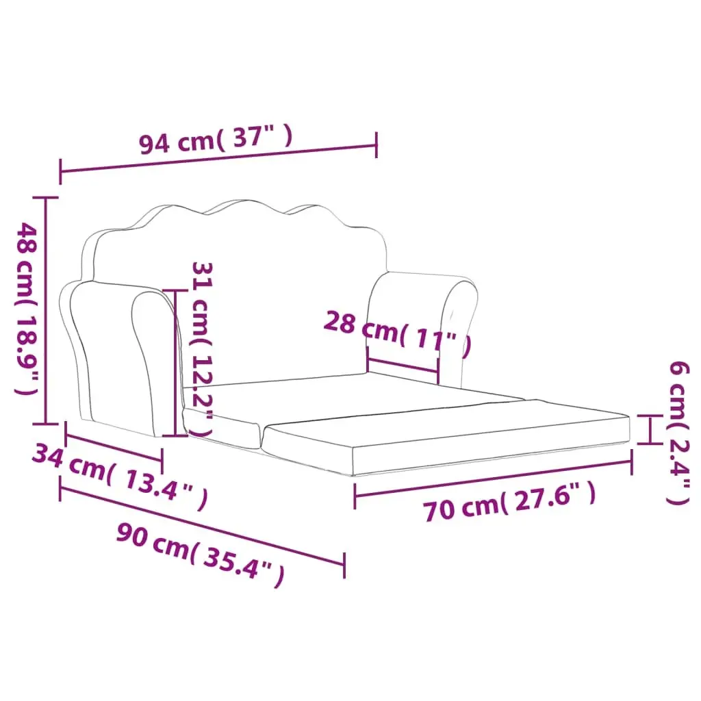 Kids Sofa Bed 2-Seater Fold Out Armchair Grey Soft Plush