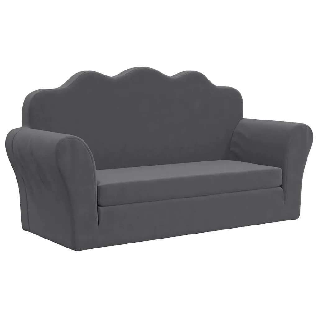 Kids Sofa Bed 2-Seater Soft Plush Fold-Out Armchair Anthracite