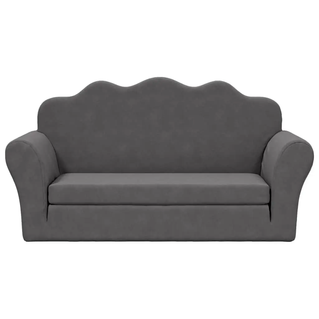 Kids Sofa Bed 2-Seater Soft Plush Fold-Out Armchair Anthracite