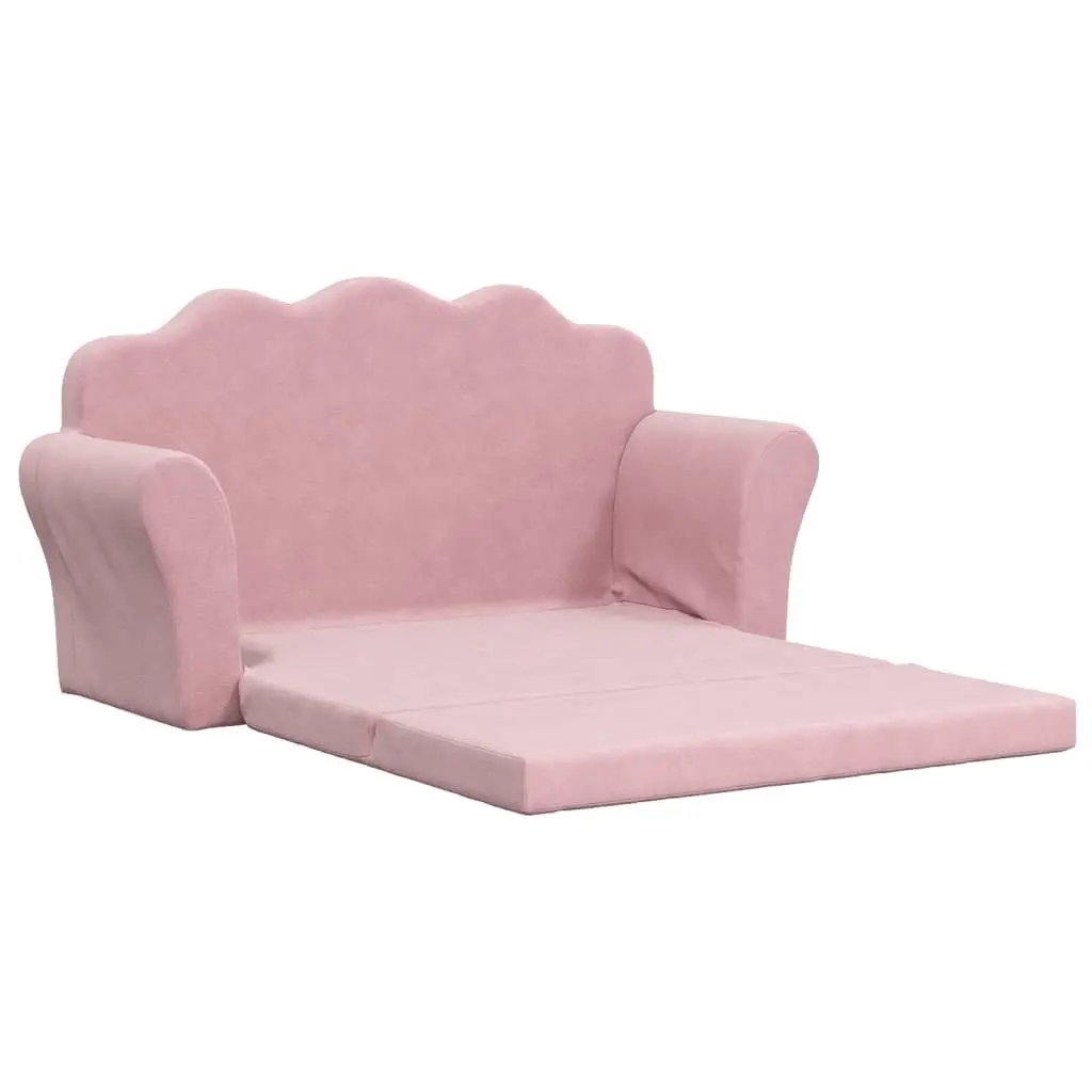 Kids Sofa Bed 2-Seater Pink Soft Plush Folding Armchair