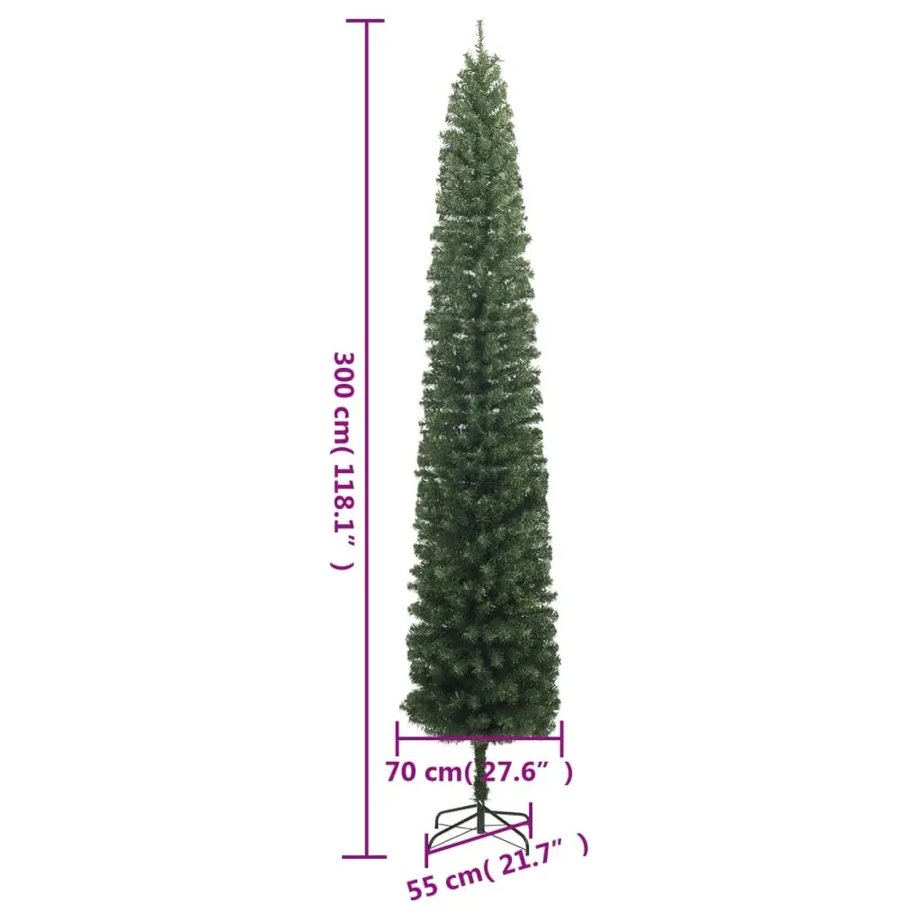 Slim Christmas Tree 300 cm Green Artificial Holiday Decoration Pencil