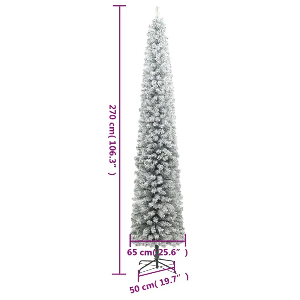 Slim Christmas Tree 270cm White Flocked Snow PVC