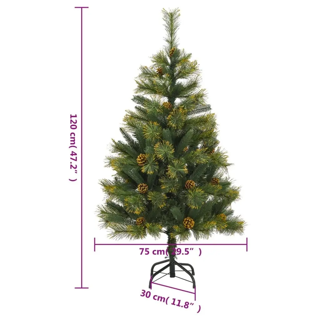Artificial Christmas Tree 120cm Green Hinged Branches with Pine Needles and Cones