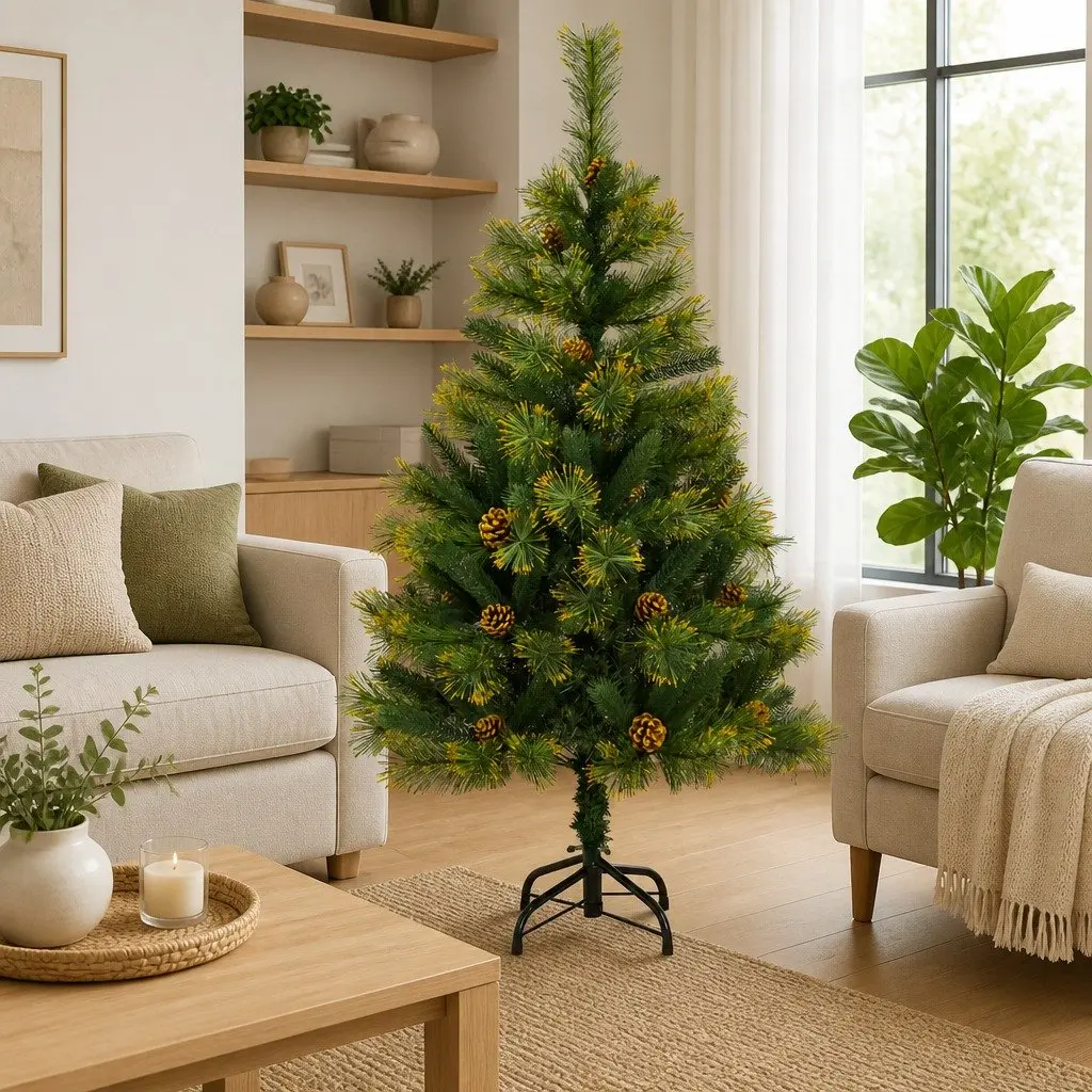 Artificial Christmas Tree 150cm Green Hinged with Pine Cones