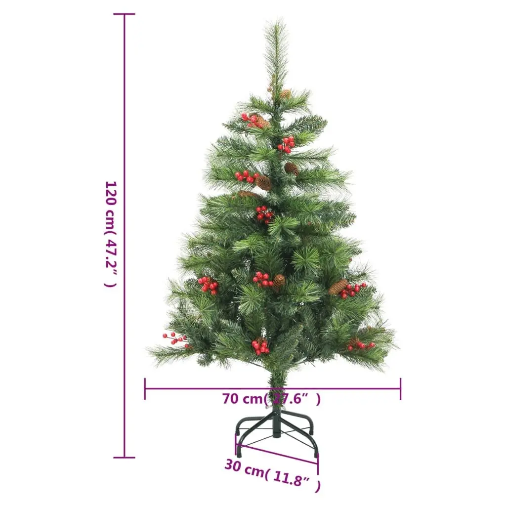 Artificial Christmas Tree Hinged 120cm Green Cones Berries