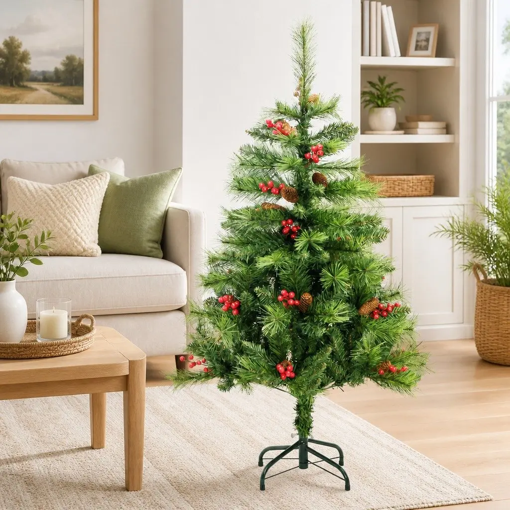Artificial Christmas Tree Hinged 150cm Green with Cones Berries