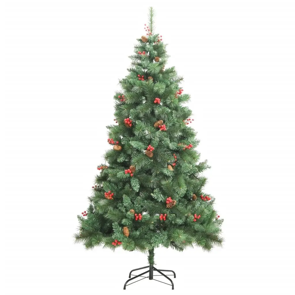 Artificial Christmas Tree 180cm Green Hinged with Cones and Berries
