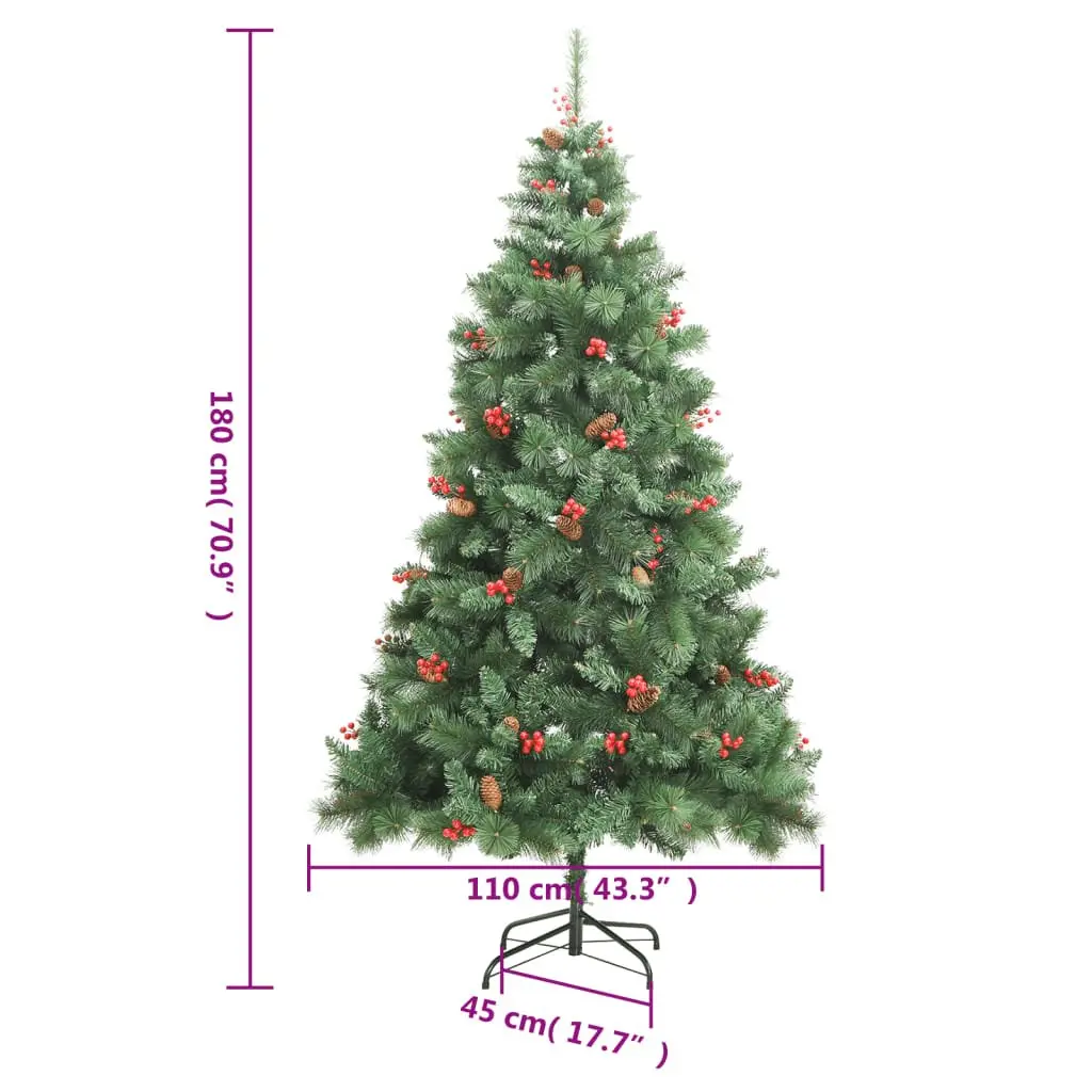 Artificial Christmas Tree 180cm Green Hinged with Cones and Berries