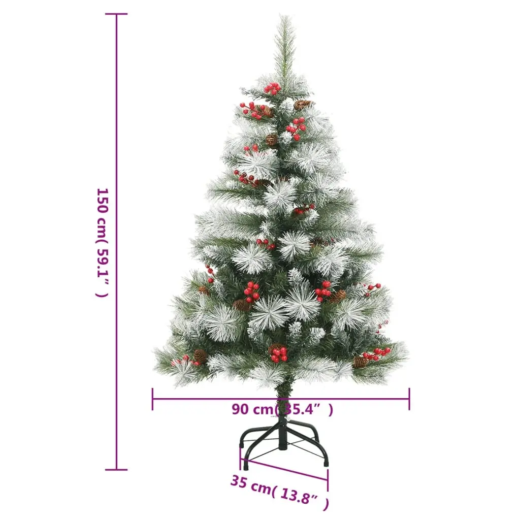 Artificial Christmas Tree 150cm White Hinged with Cones Berries