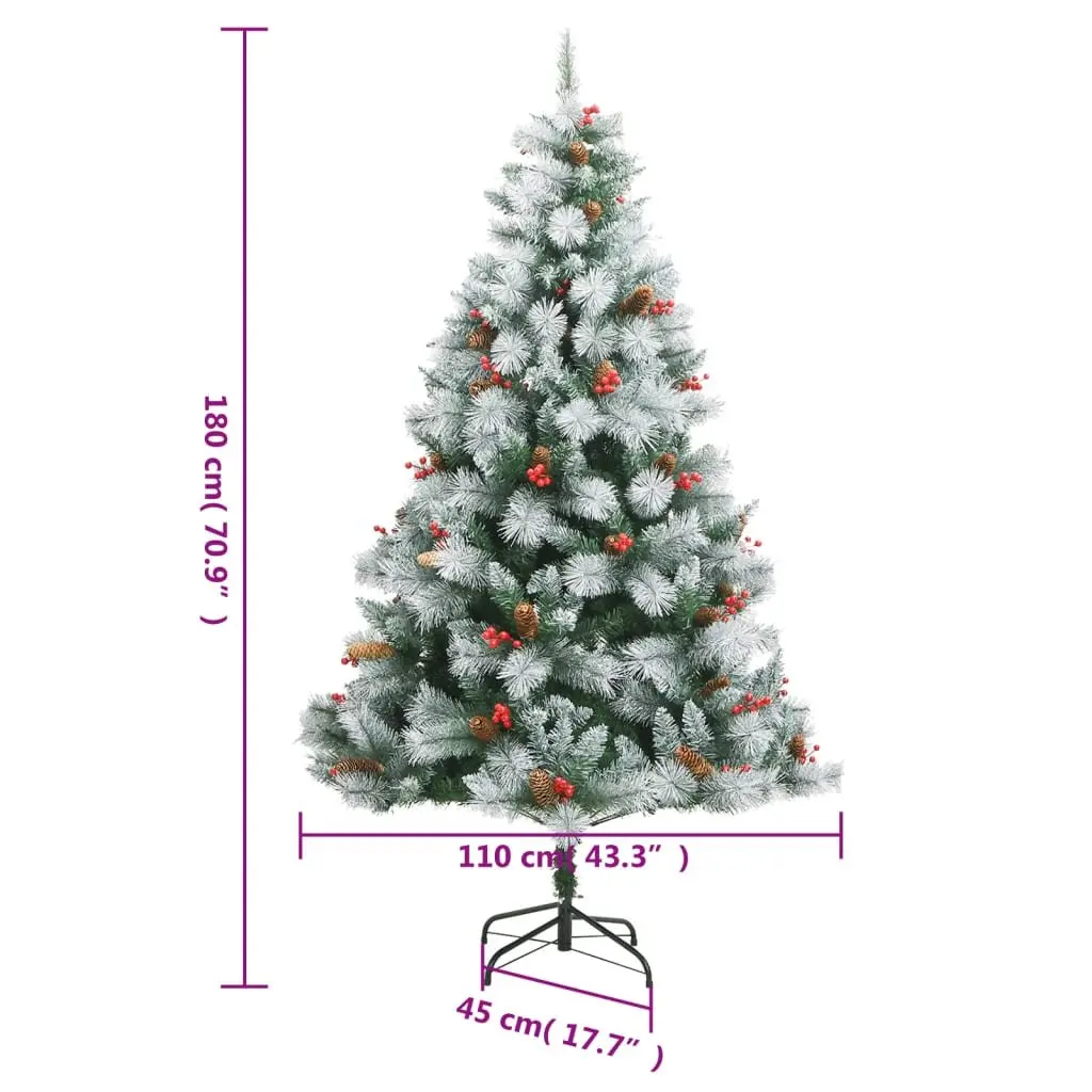 Artificial Christmas Tree 180cm White Hinged with Cones Berries