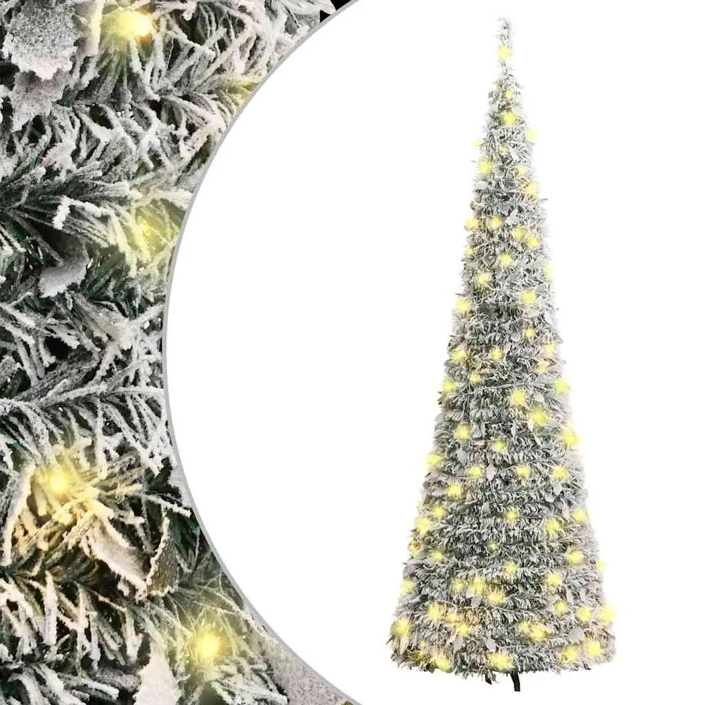 Artificial Christmas Tree Pop-up Flocked Snow 180cm White 150 LEDs 8 Lighting Modes