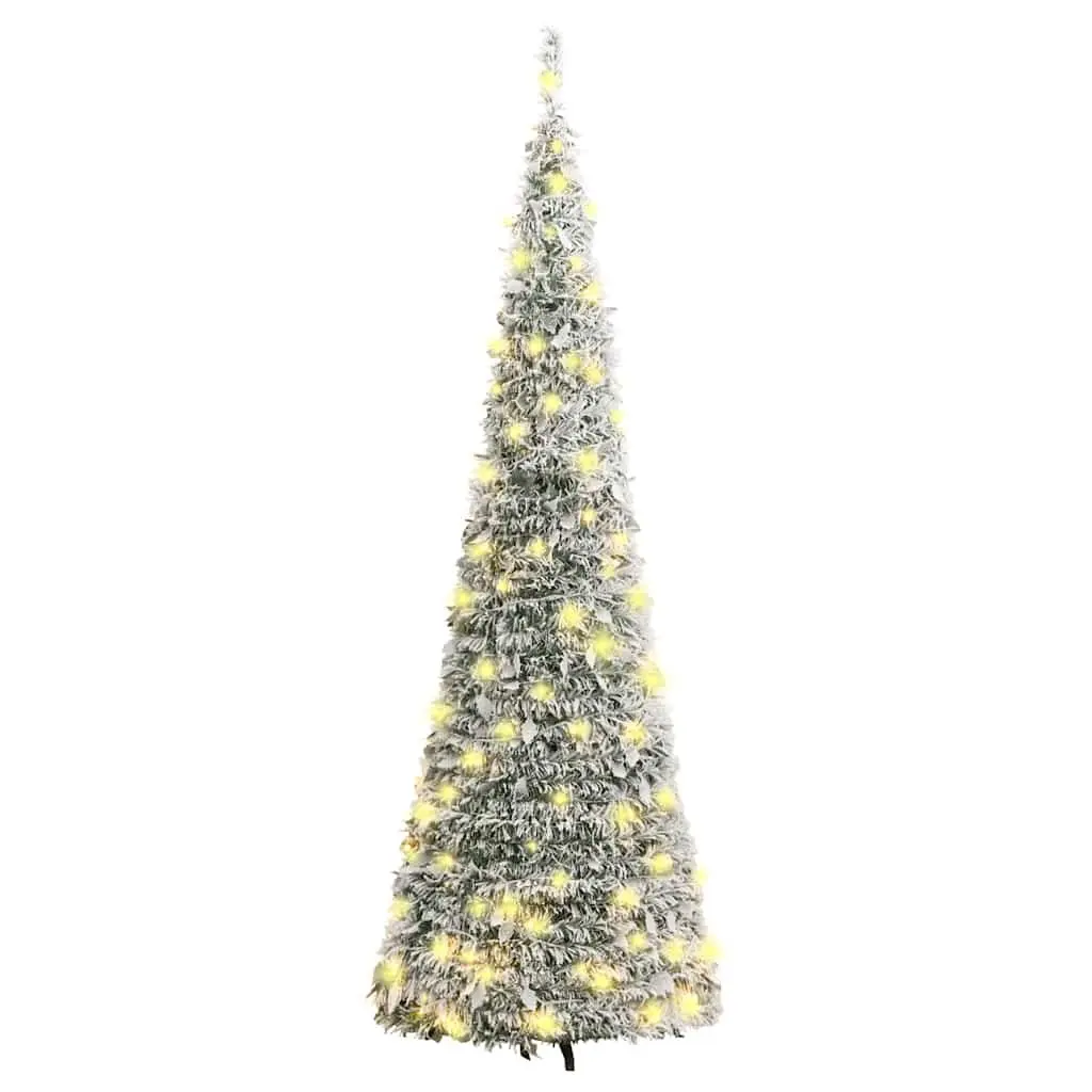 Artificial Christmas Tree Pop-up Flocked Snow 180cm White 150 LEDs 8 Lighting Modes
