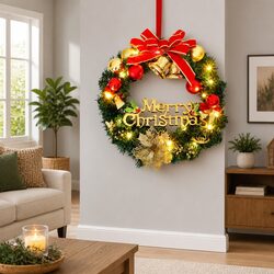 Durable 45cm Christmas Wreath with Warm LED Lights