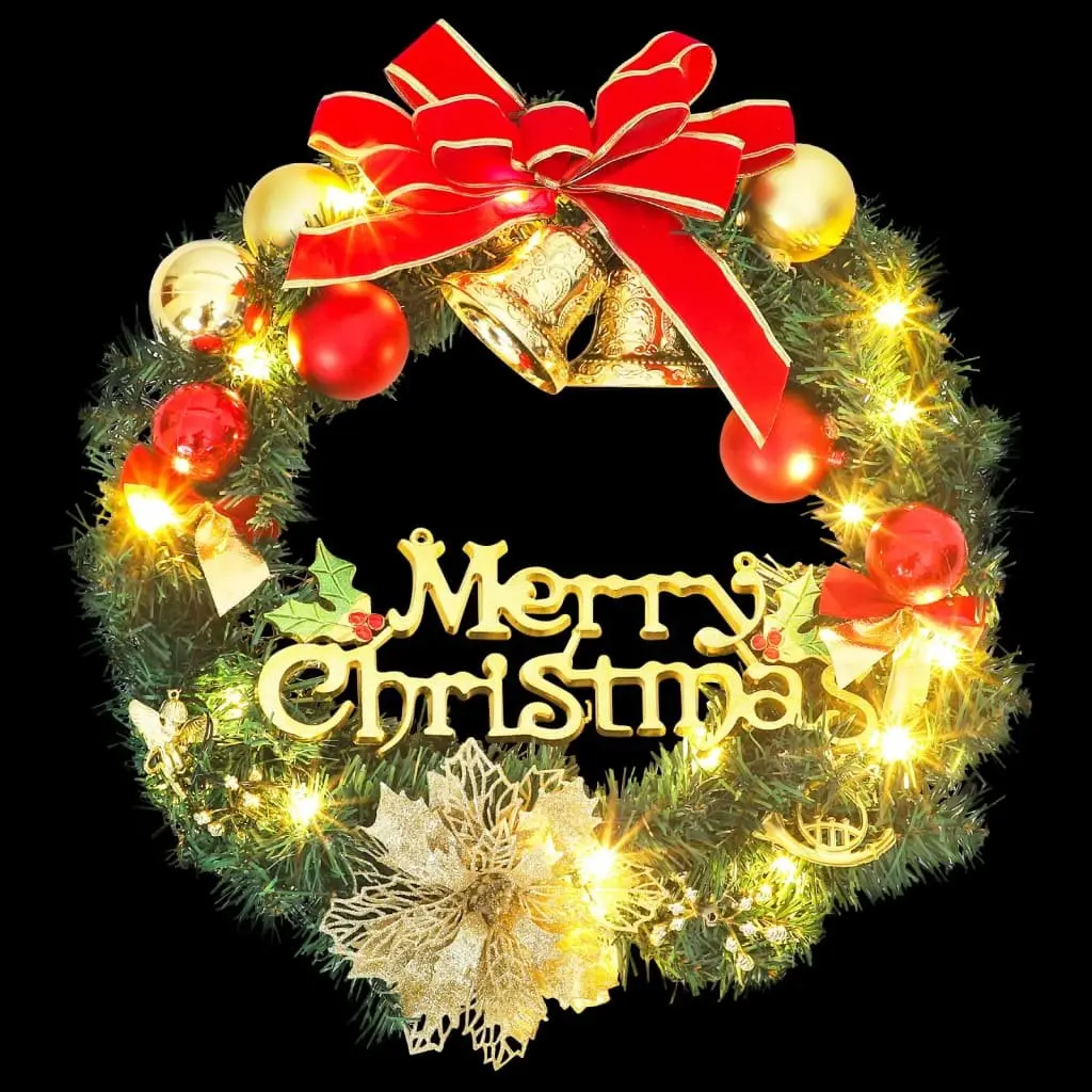 Christmas Wreath 45cm Green LED Lights Festive Holiday Door Wall