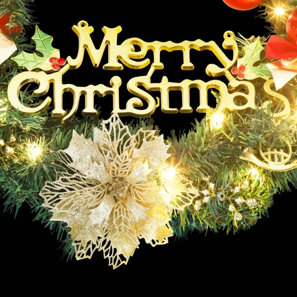 Christmas Wreath 45cm Green LED Lights Festive Holiday Door Wall