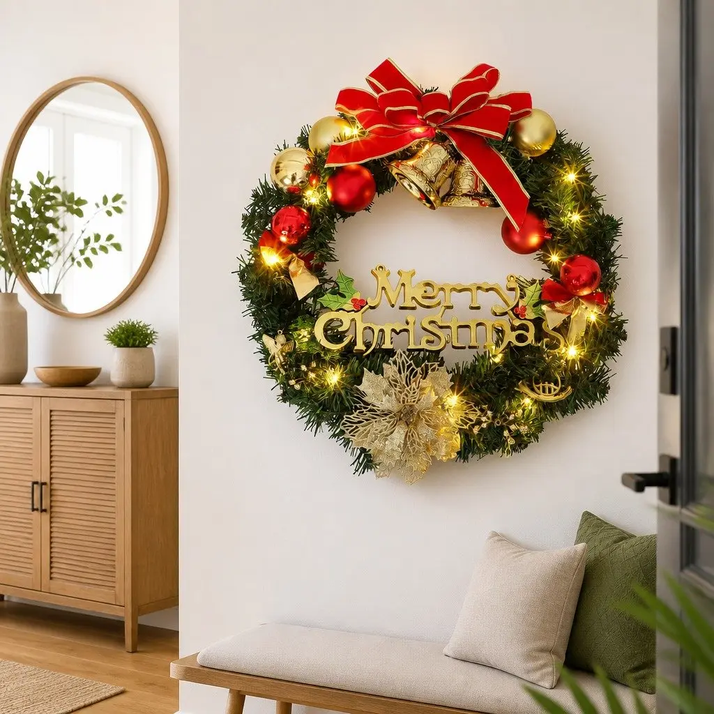 Christmas Wreath Green 60cm LED Lights Holiday Home Decoration
