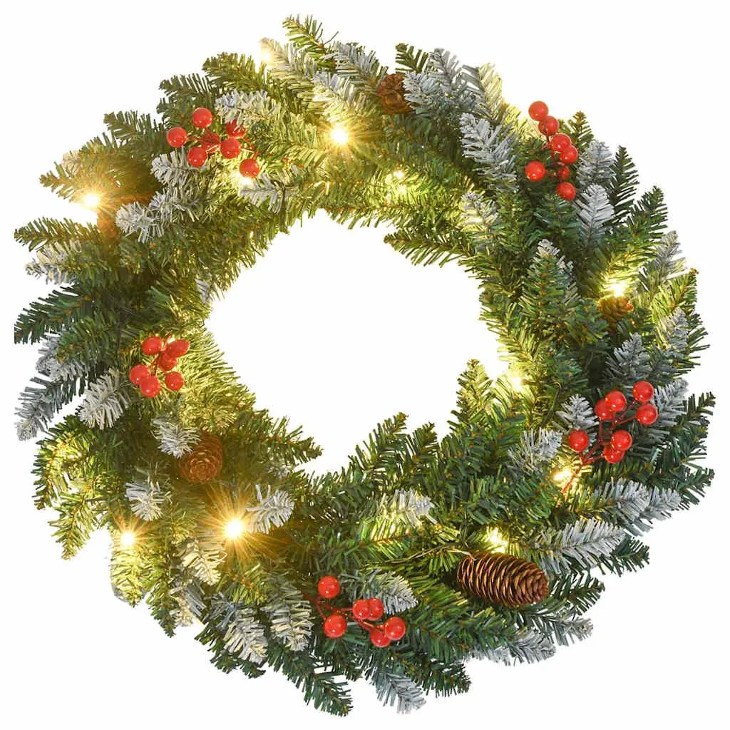 4 Piece Christmas Door Decoration Set LED Lights Wreath Garland Trees Green