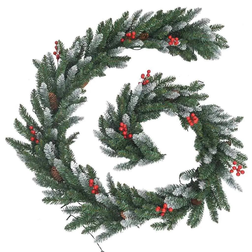 4 Piece Christmas Door Decoration Set LED Lights Wreath Garland Trees Green