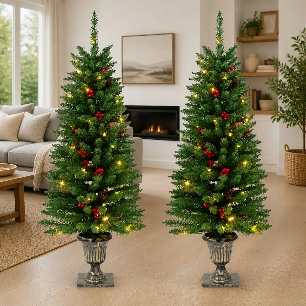 Artificial Christmas Trees 120cm Green LED Lighted Decoration 2 Piece