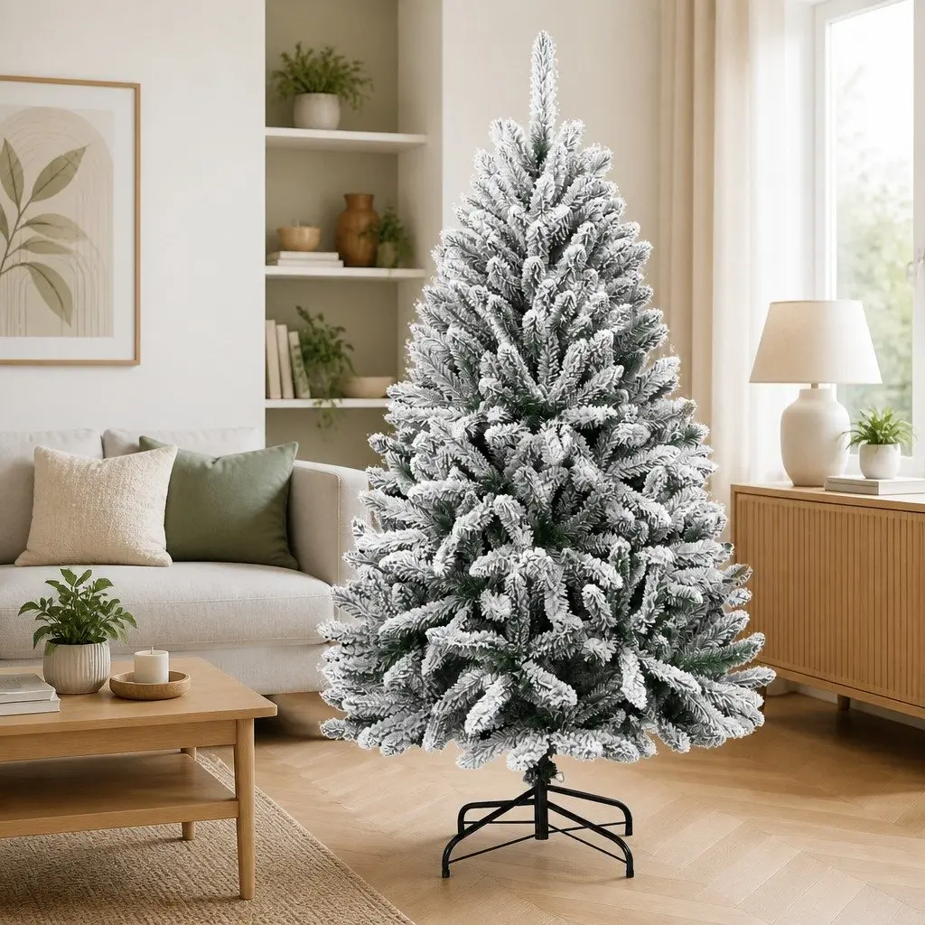 Artificial Christmas Tree 150 cm Flocked Snow White Holiday Decoration