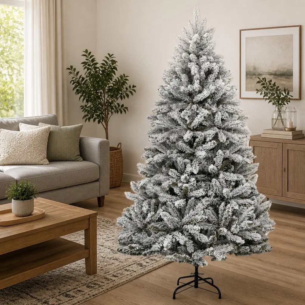 Artificial Christmas Tree Hinged 210cm White Flocked Snow