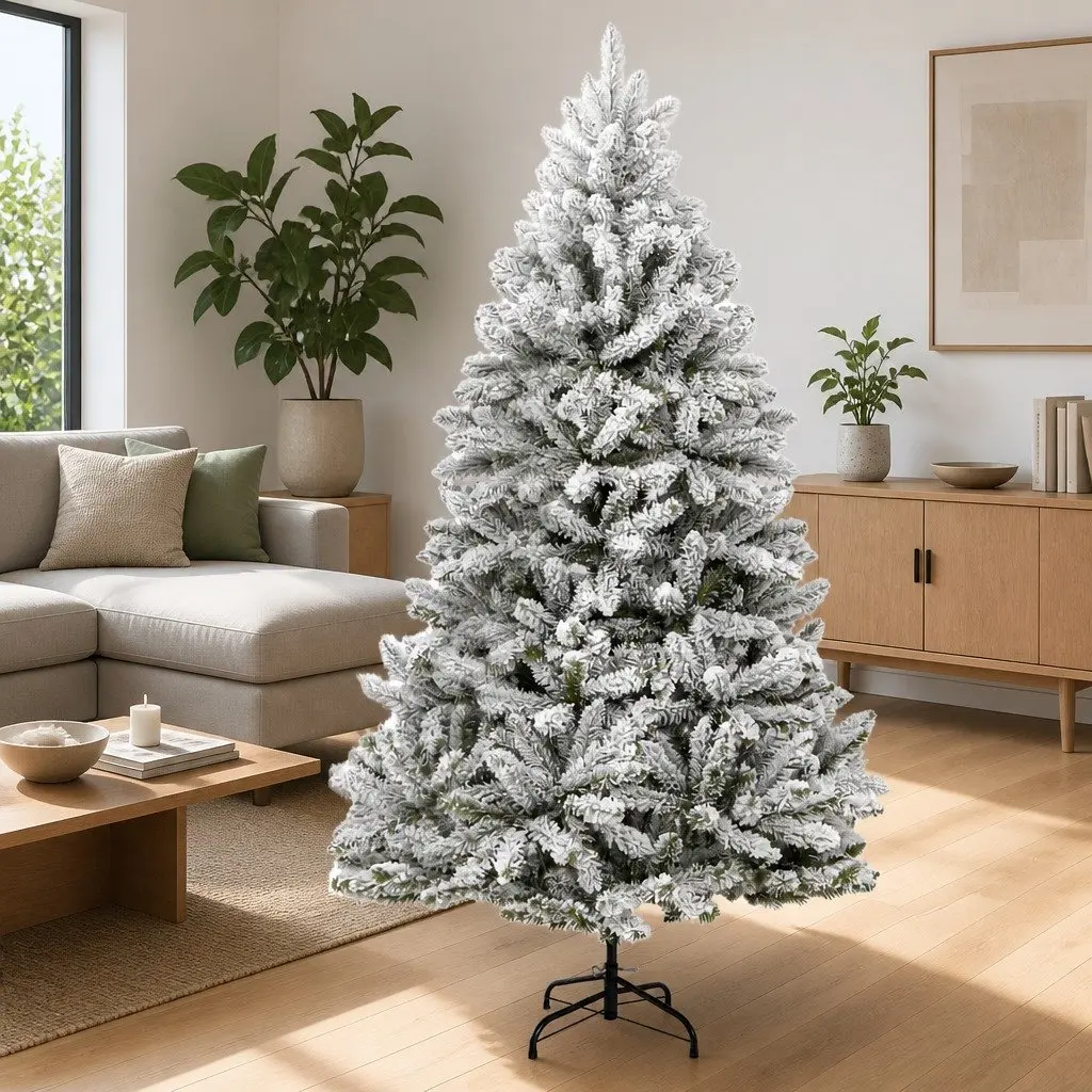 Artificial Christmas Tree Flocked Snow 240cm White PVC Tips