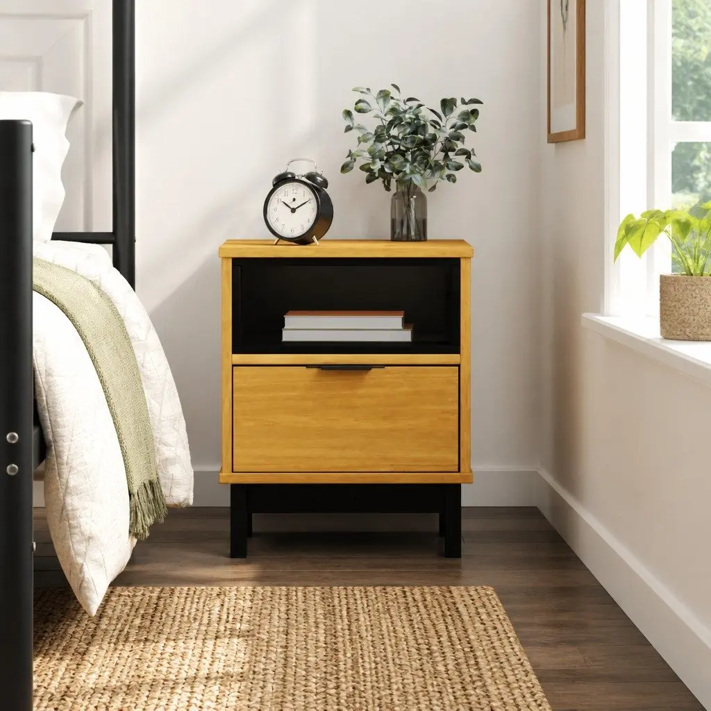 Brown Bedside Cabinet Made of Solid Pine Wood