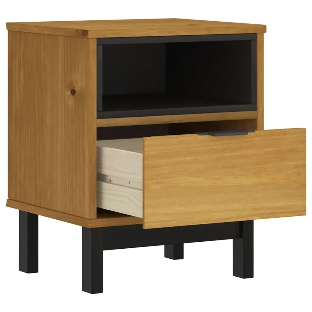 Brown Bedside Cabinet Made of Solid Pine Wood