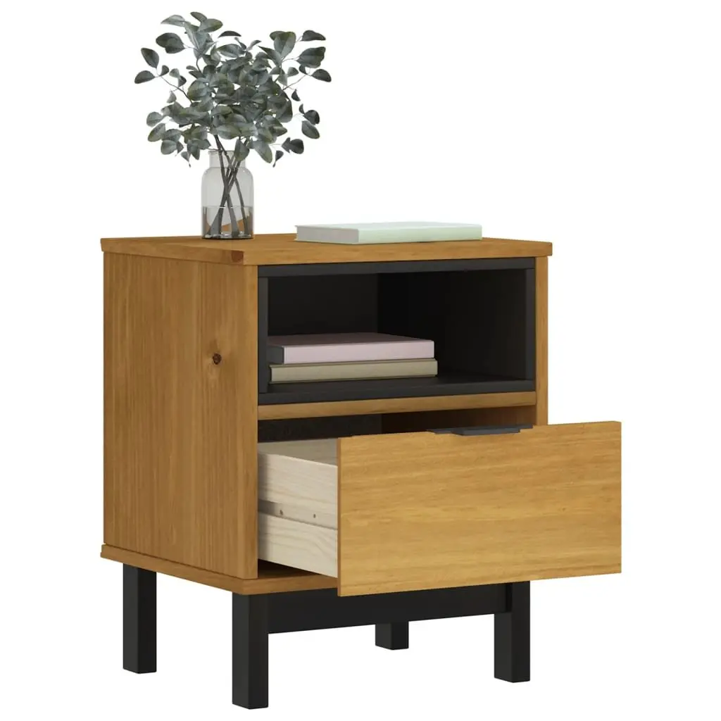 Brown Bedside Cabinet Made of Solid Pine Wood