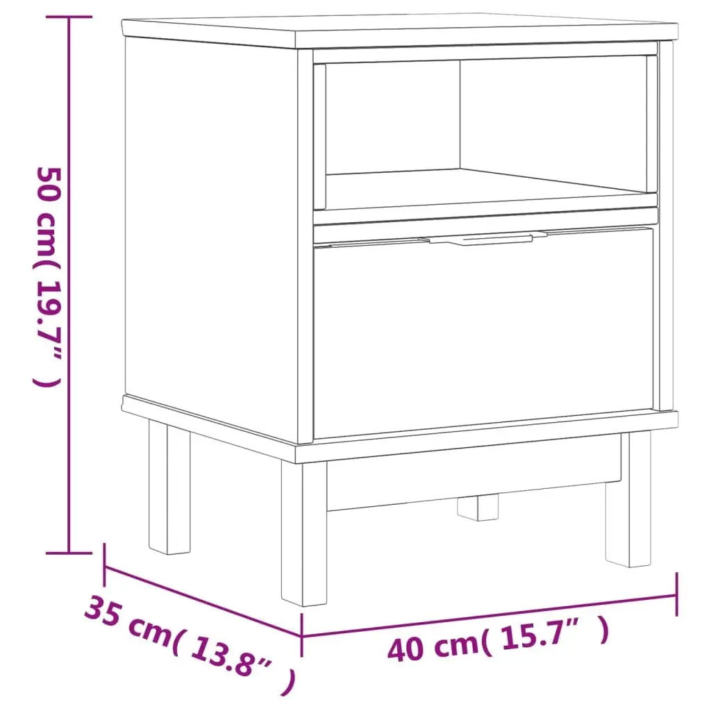Brown Bedside Cabinet Made of Solid Pine Wood