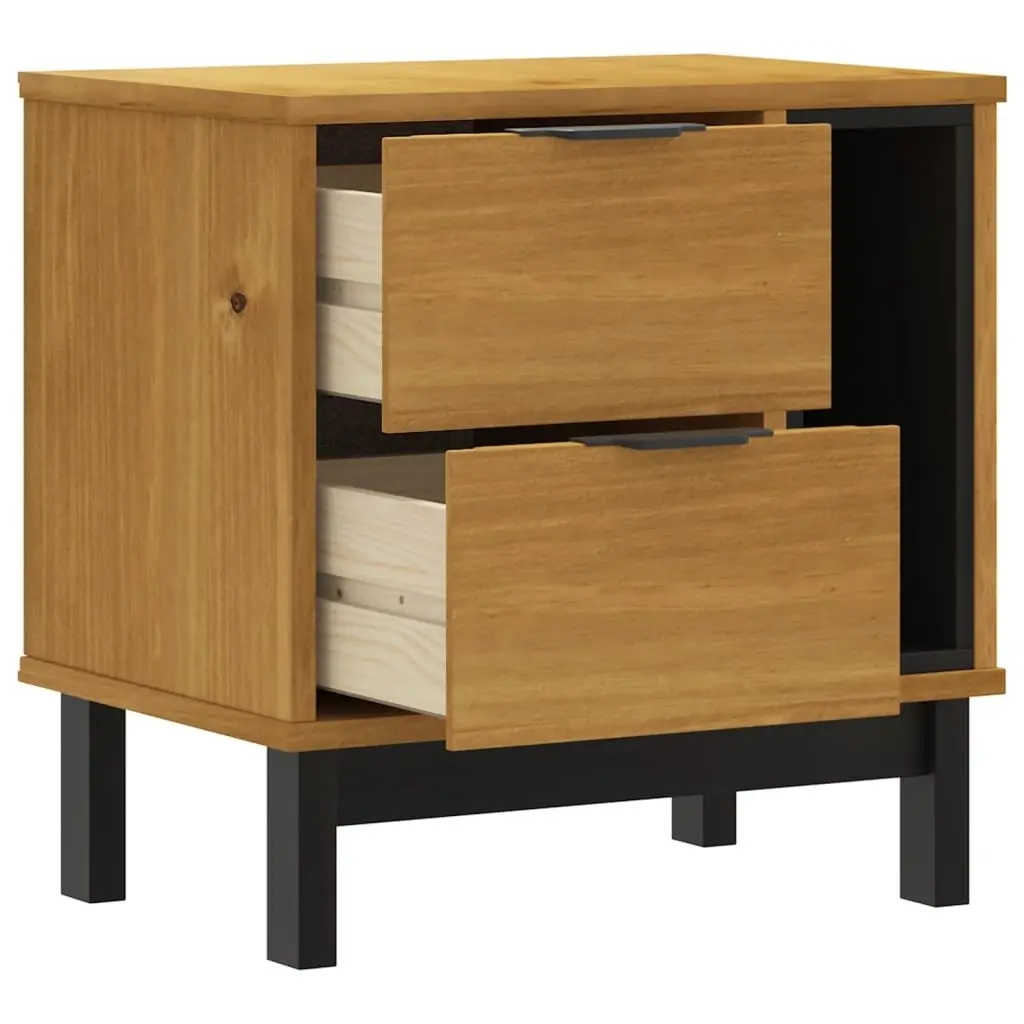 Bedside Cabinet Storage Nightstand Solid Wood 2 Drawer Compartment Brown