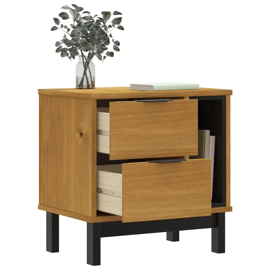Bedside Cabinet Storage Nightstand Solid Wood 2 Drawer Compartment Brown