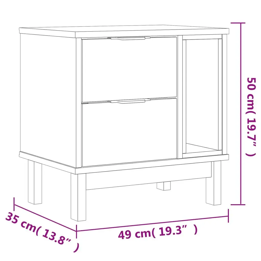 Bedside Cabinet Storage Nightstand Solid Wood 2 Drawer Compartment Brown