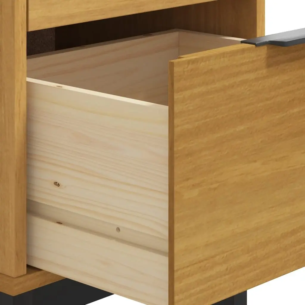 Bedside Cabinet Brown Solid Pine Wood Nightstand 2 Drawers Storage Table