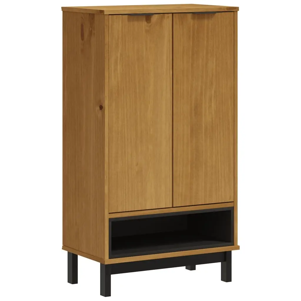 Shoe Cabinet Storage Organiser 5 Shelves 2 Doors Brown Solid Pine Wood