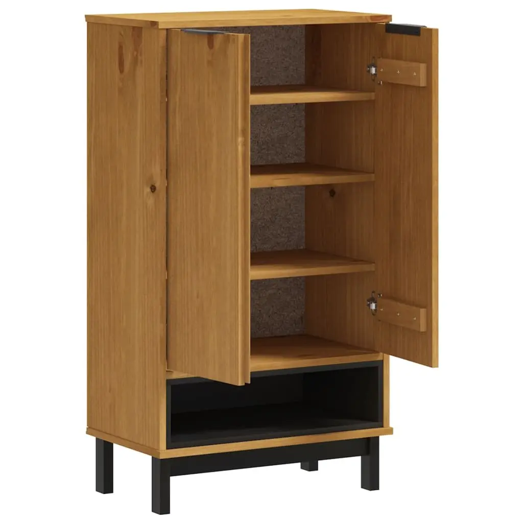 Shoe Cabinet Storage Organiser 5 Shelves 2 Doors Brown Solid Pine Wood