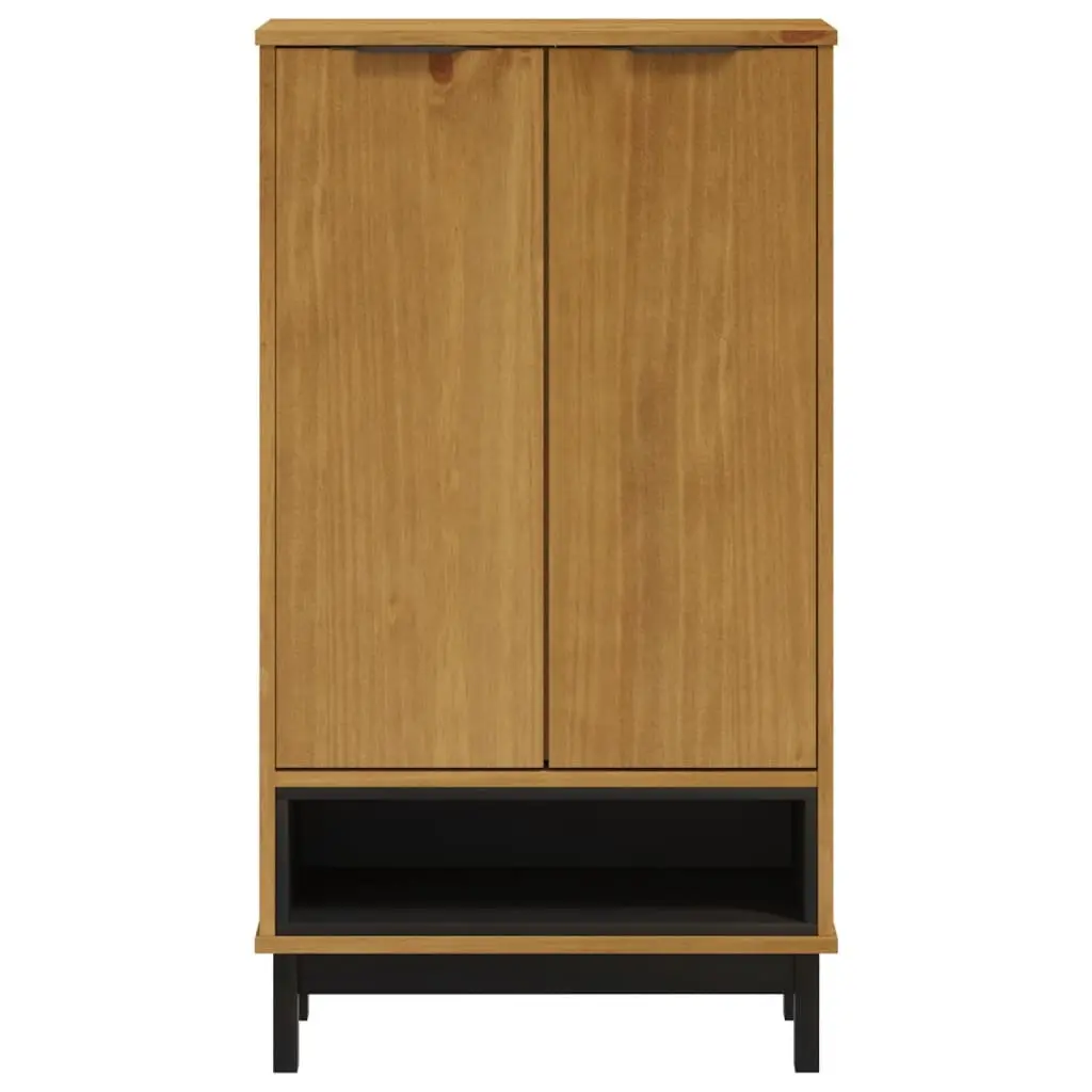 Shoe Cabinet Storage Organiser 5 Shelves 2 Doors Brown Solid Pine Wood