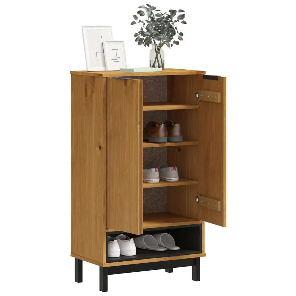 Shoe Cabinet Storage Organiser 5 Shelves 2 Doors Brown Solid Pine Wood