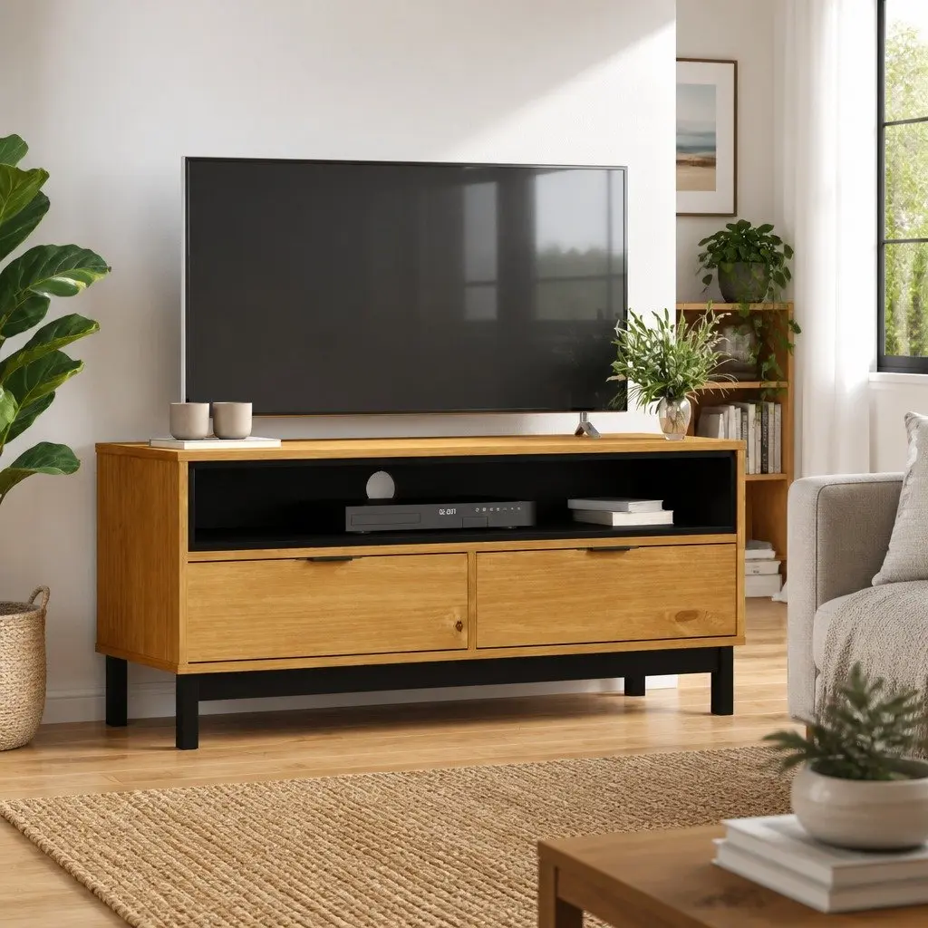 Solid Pine TV Cabinet with Ample Storage