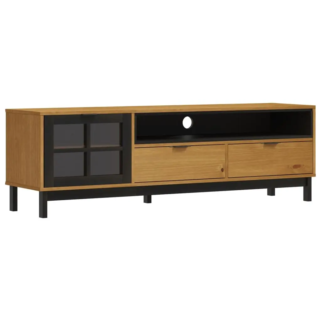 TV Cabinet Media Unit Storage Solid Pine Wood Glass Door Brown 158x40x50cm