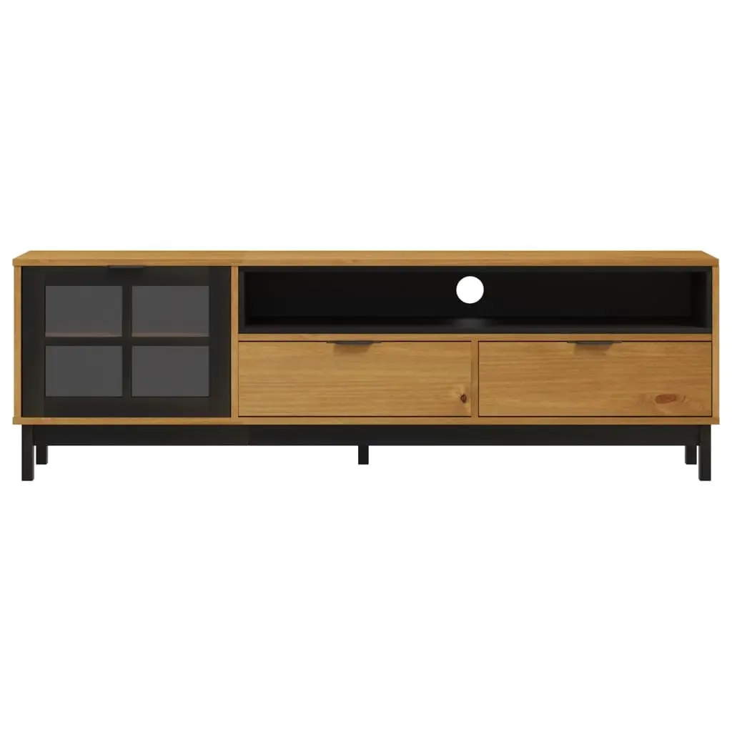 TV Cabinet Media Unit Storage Solid Pine Wood Glass Door Brown 158x40x50cm