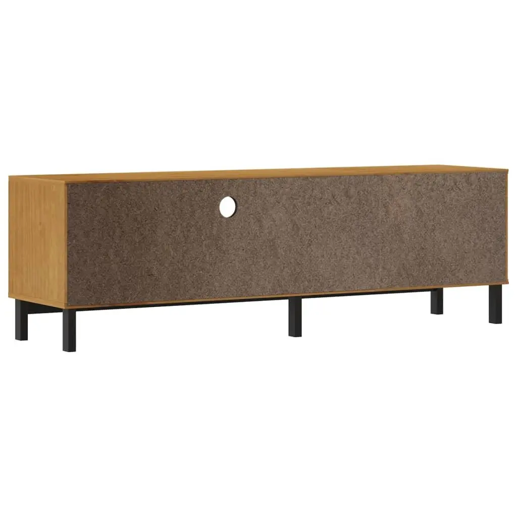 TV Cabinet Media Unit Storage Solid Pine Wood Glass Door Brown 158x40x50cm