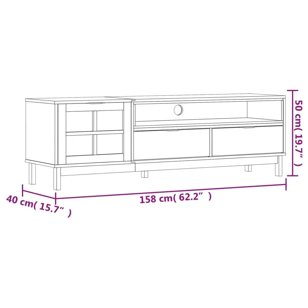 TV Cabinet Media Unit Storage Solid Pine Wood Glass Door Brown 158x40x50cm