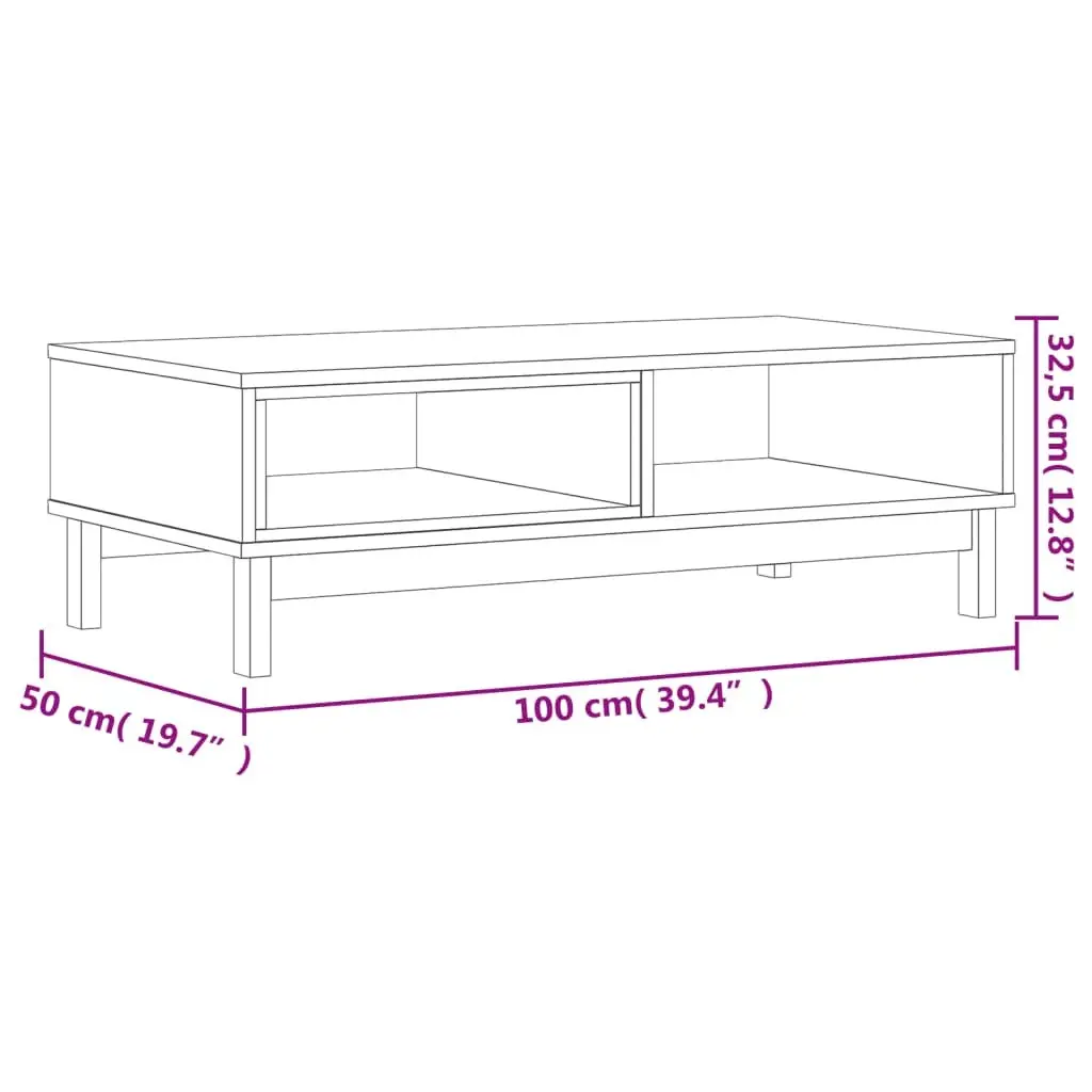 Coffee Table Storage Solid Pine Wood 100L x 50W x 32.5H cm Brown
