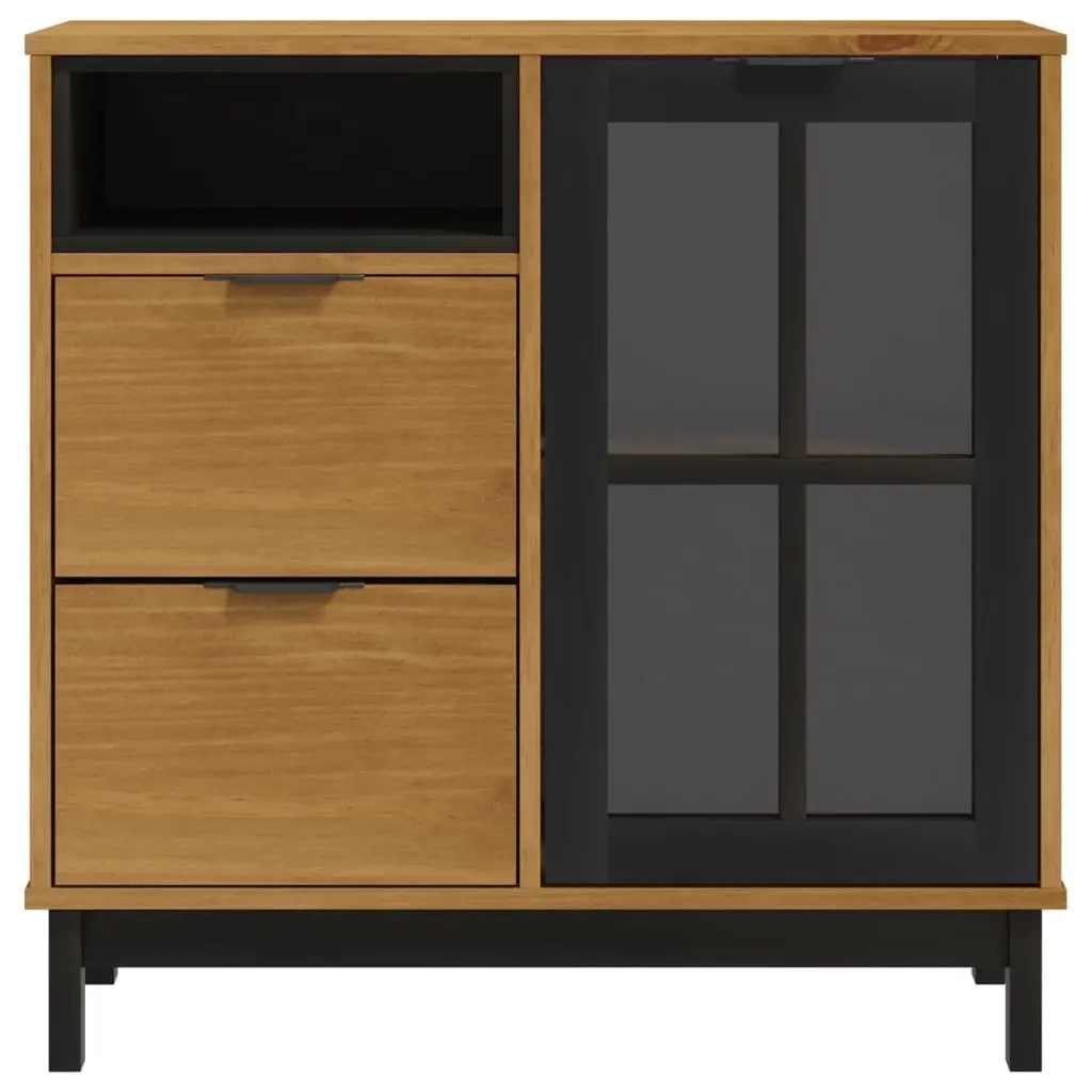 Solid Pine Wood Sideboard Storage Cabinet with Glass Door Brown 80x40x80cm