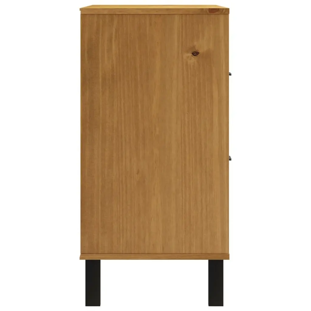 Solid Pine Wood Sideboard Storage Cabinet with Glass Door Brown 80x40x80cm