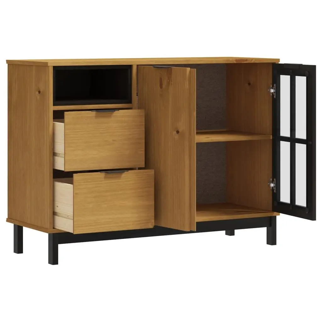 Solid Pine Wood Sideboard Storage Cabinet 110x40x80cm Brown